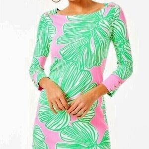 Lilly Pulitzer Pink and Green Leaf Print Long Sleeve Dress